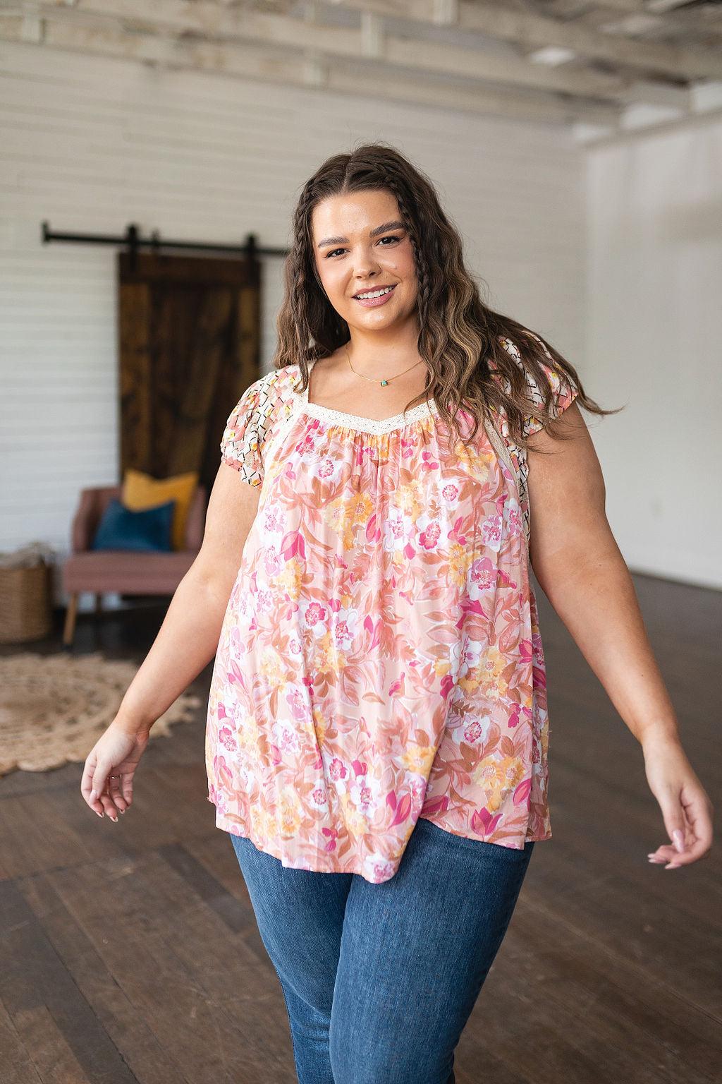 Not So Serious Floral Blouse in Pink - Waverly Paige Boutique