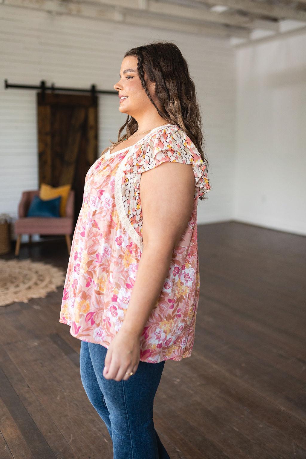 Not So Serious Floral Blouse in Pink - Waverly Paige Boutique