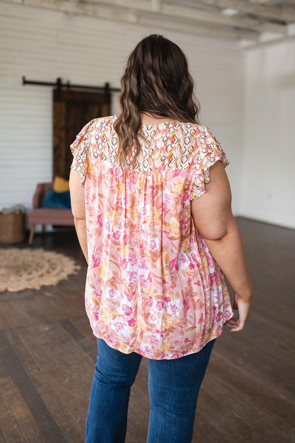 Not So Serious Floral Blouse in Pink - Waverly Paige Boutique