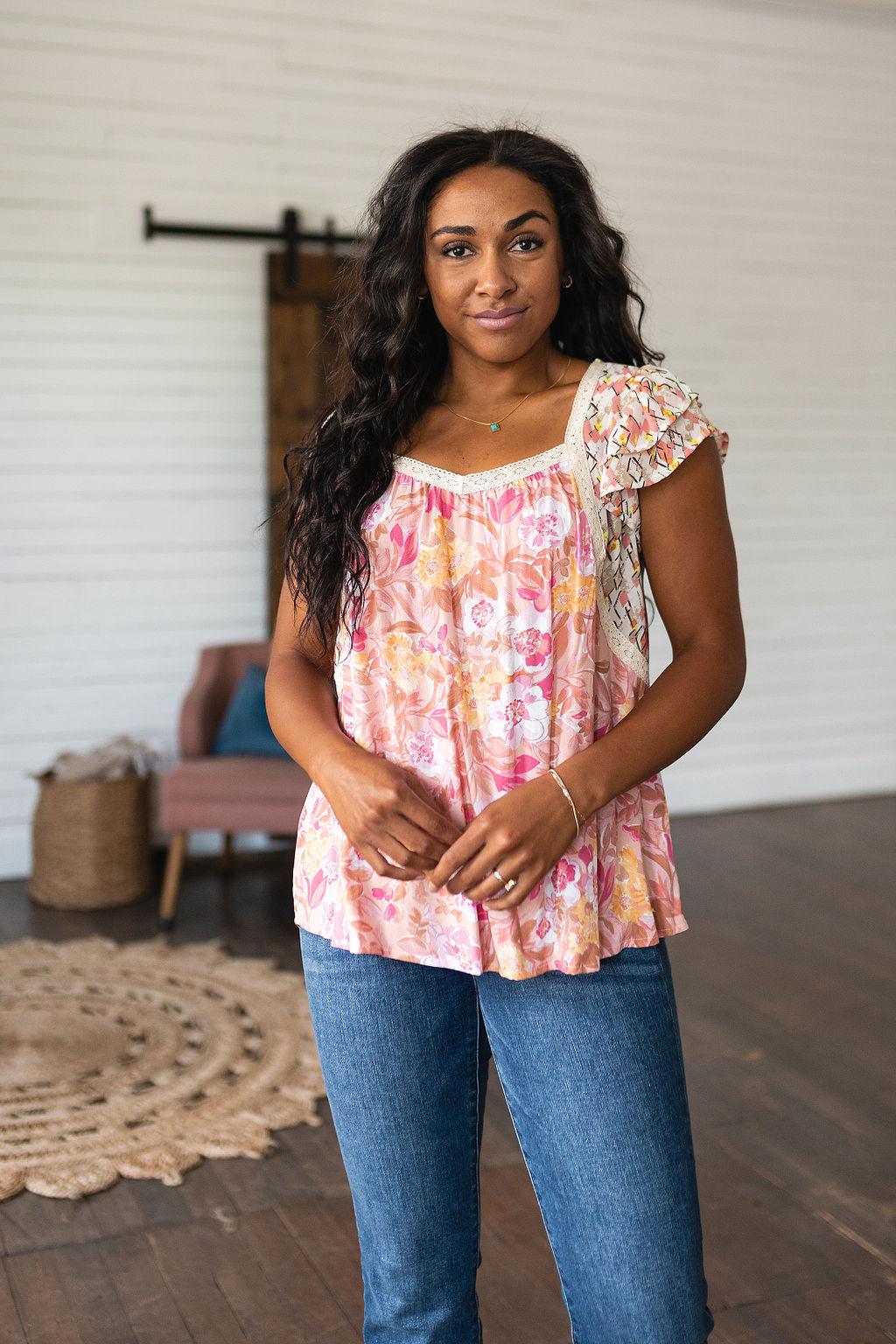 Not So Serious Floral Blouse in Pink - Waverly Paige Boutique