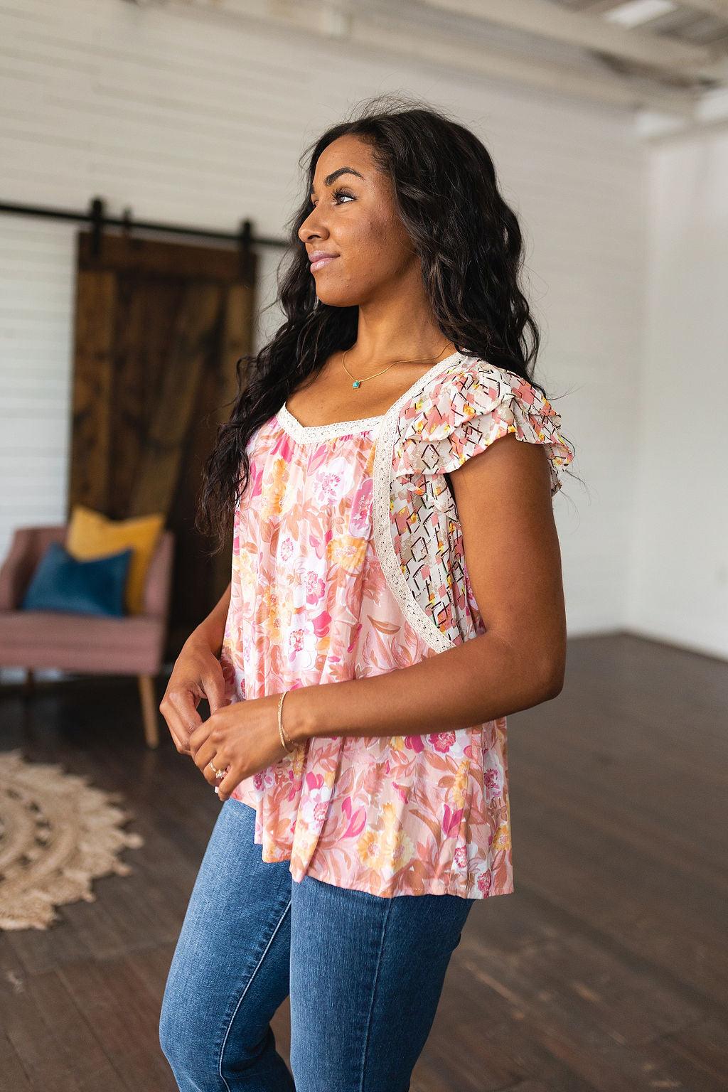 Not So Serious Floral Blouse in Pink - Waverly Paige Boutique