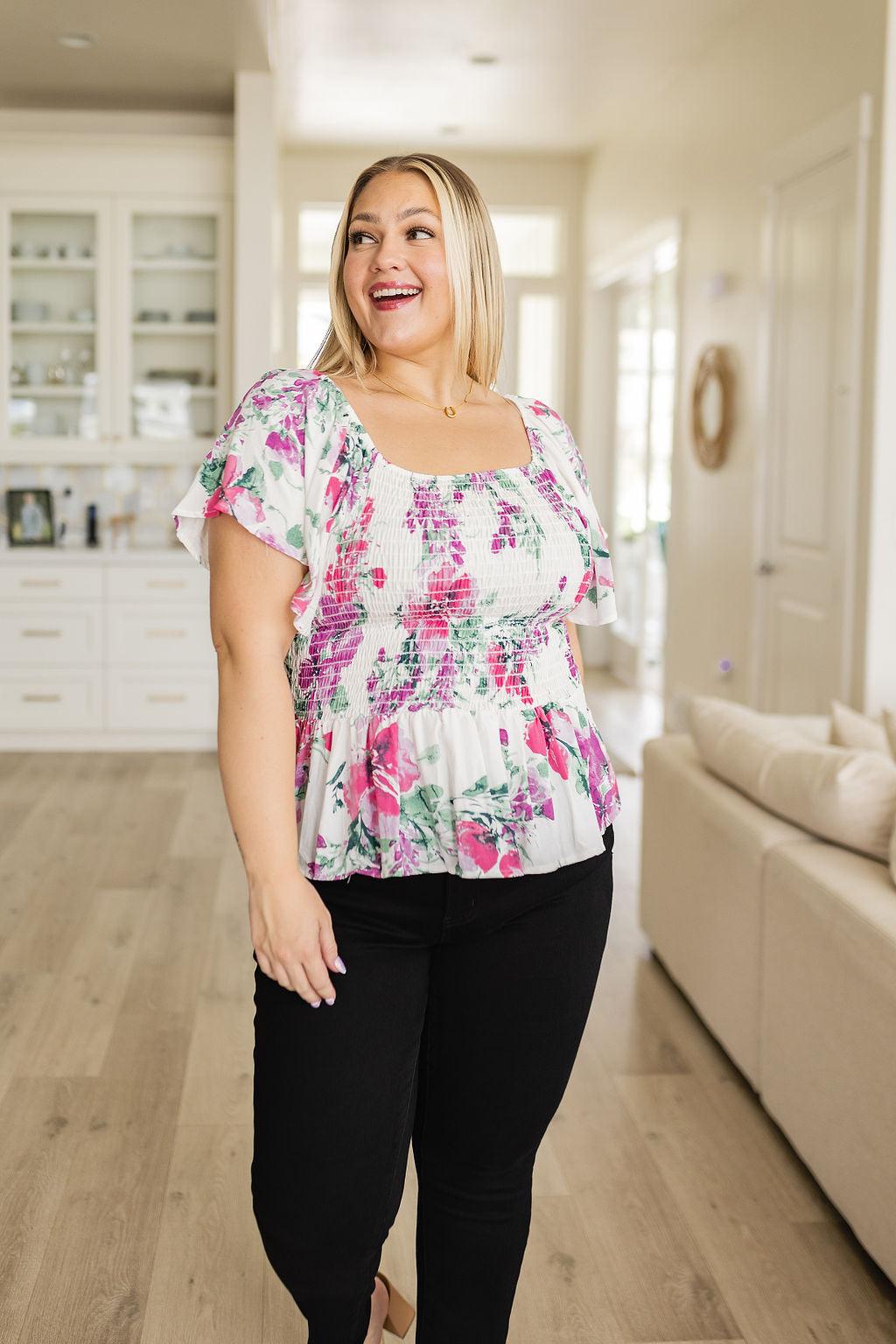 Oh So Simple Floral Blouse - Waverly Paige Boutique