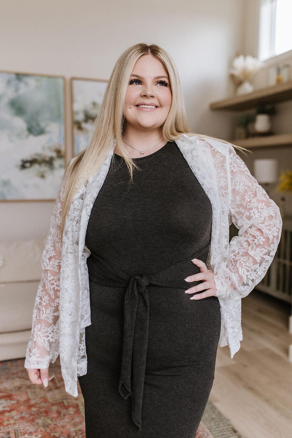Out on the Town Tie Detail Midi Dress in Charcoal - Waverly Paige Boutique
