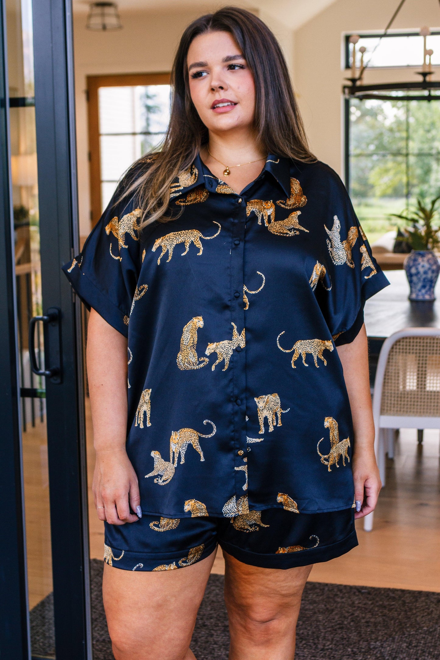 Party Animal Leopard Print Satin Set in Black - Waverly Paige Boutique