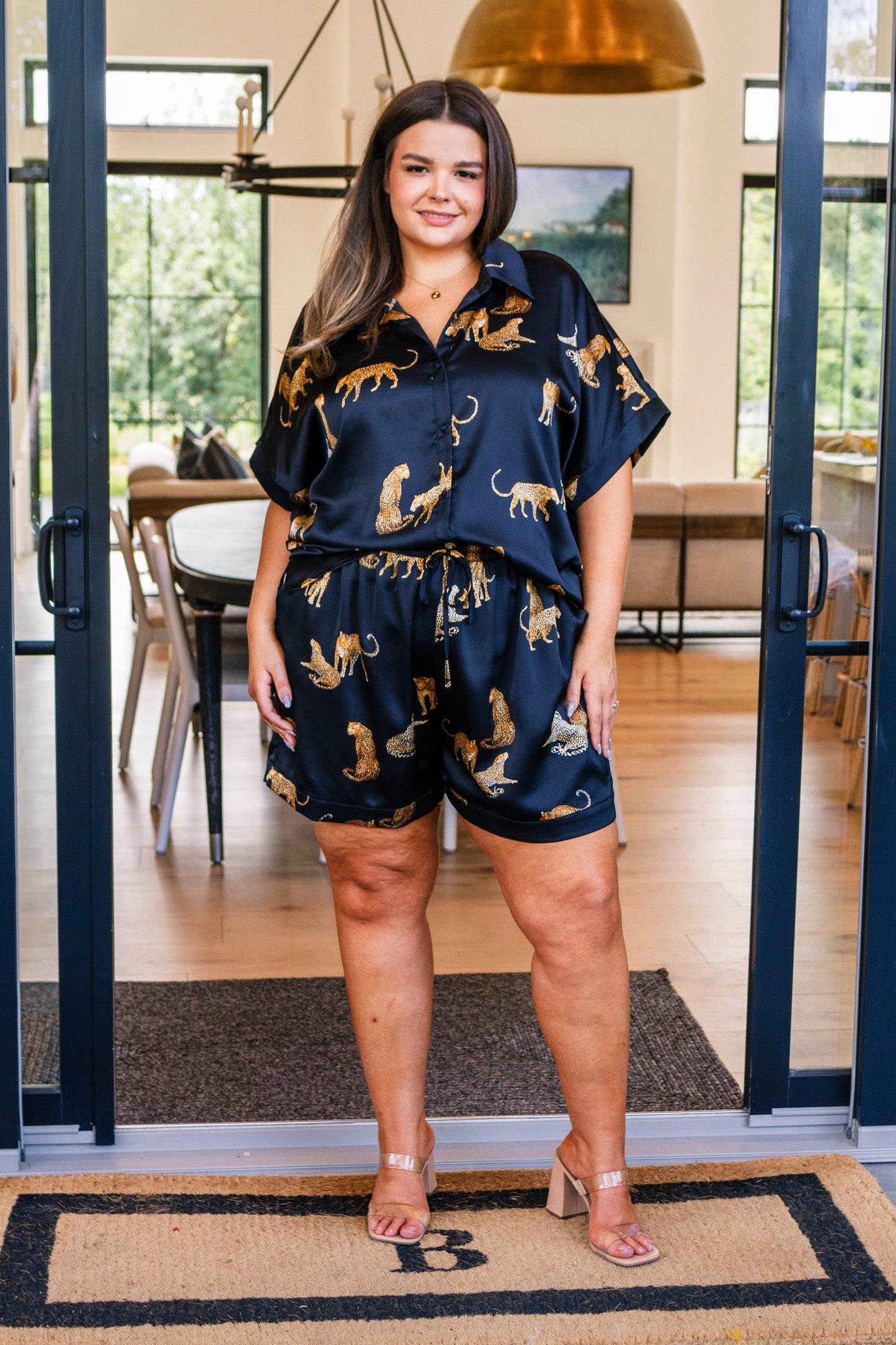 Party Animal Leopard Print Satin Set in Black - Waverly Paige Boutique