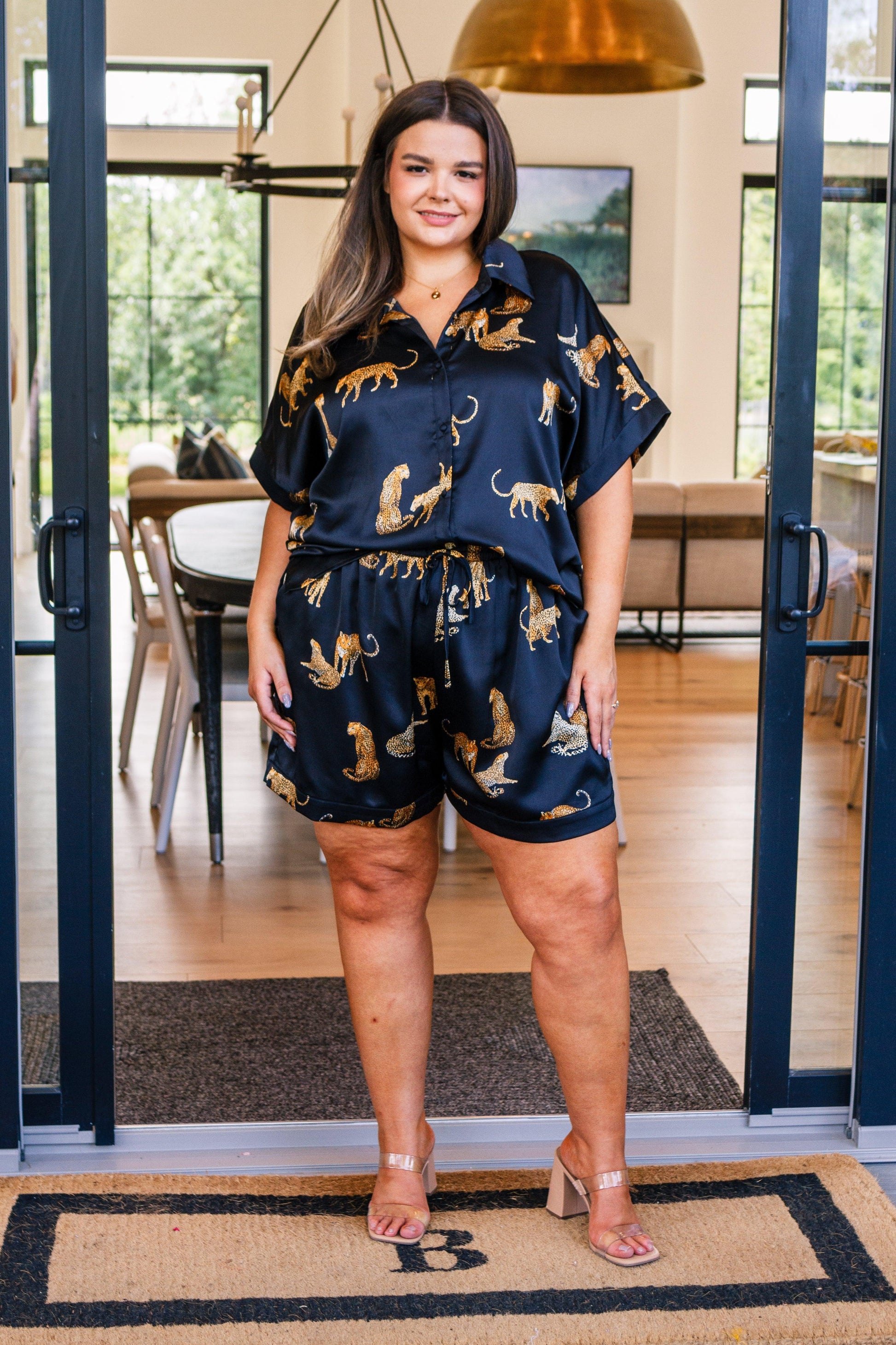 Party Animal Leopard Print Satin Set in Black - Waverly Paige Boutique