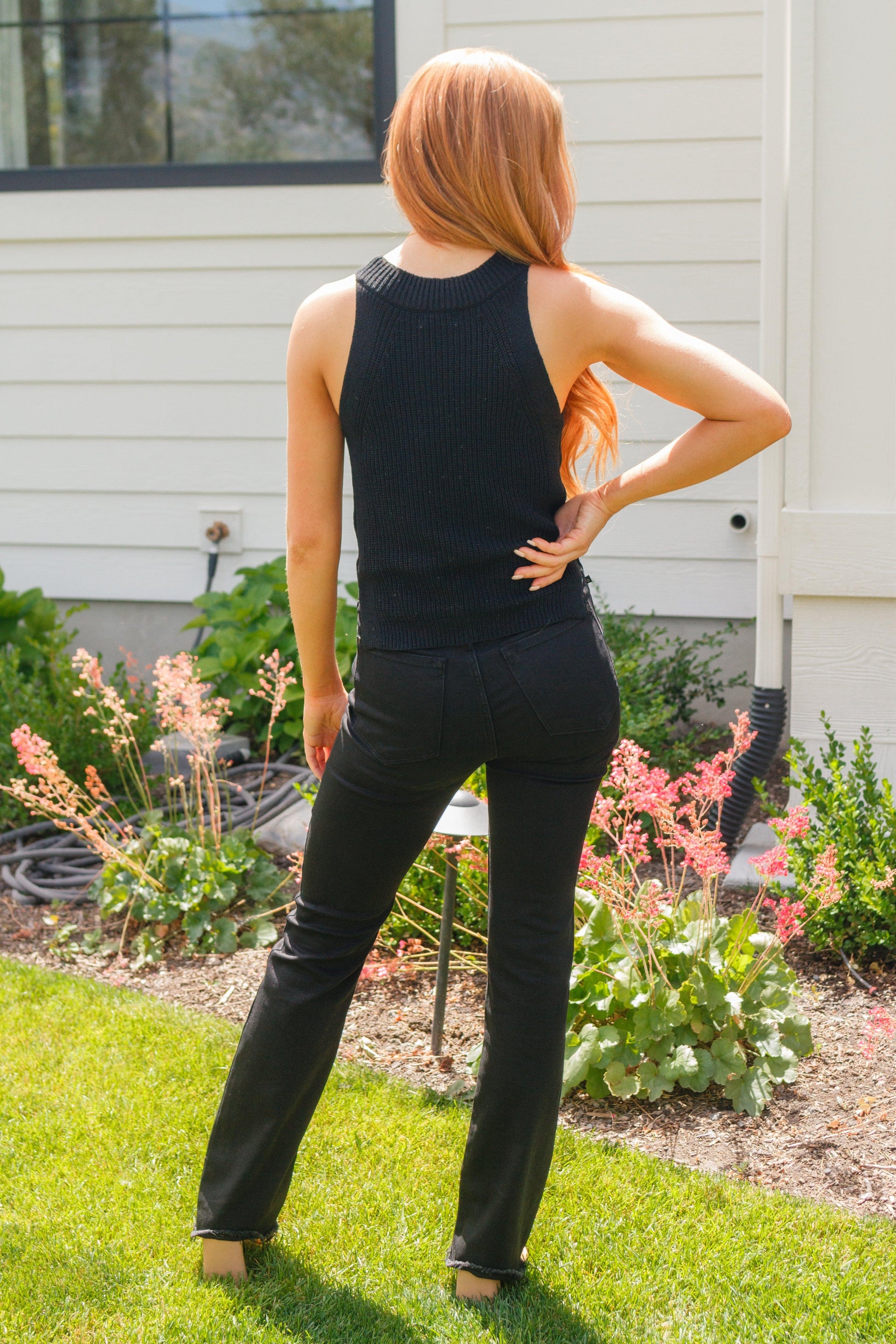 Previous Engagement Halter Neck Sweater Tank in Black - Waverly Paige Boutique