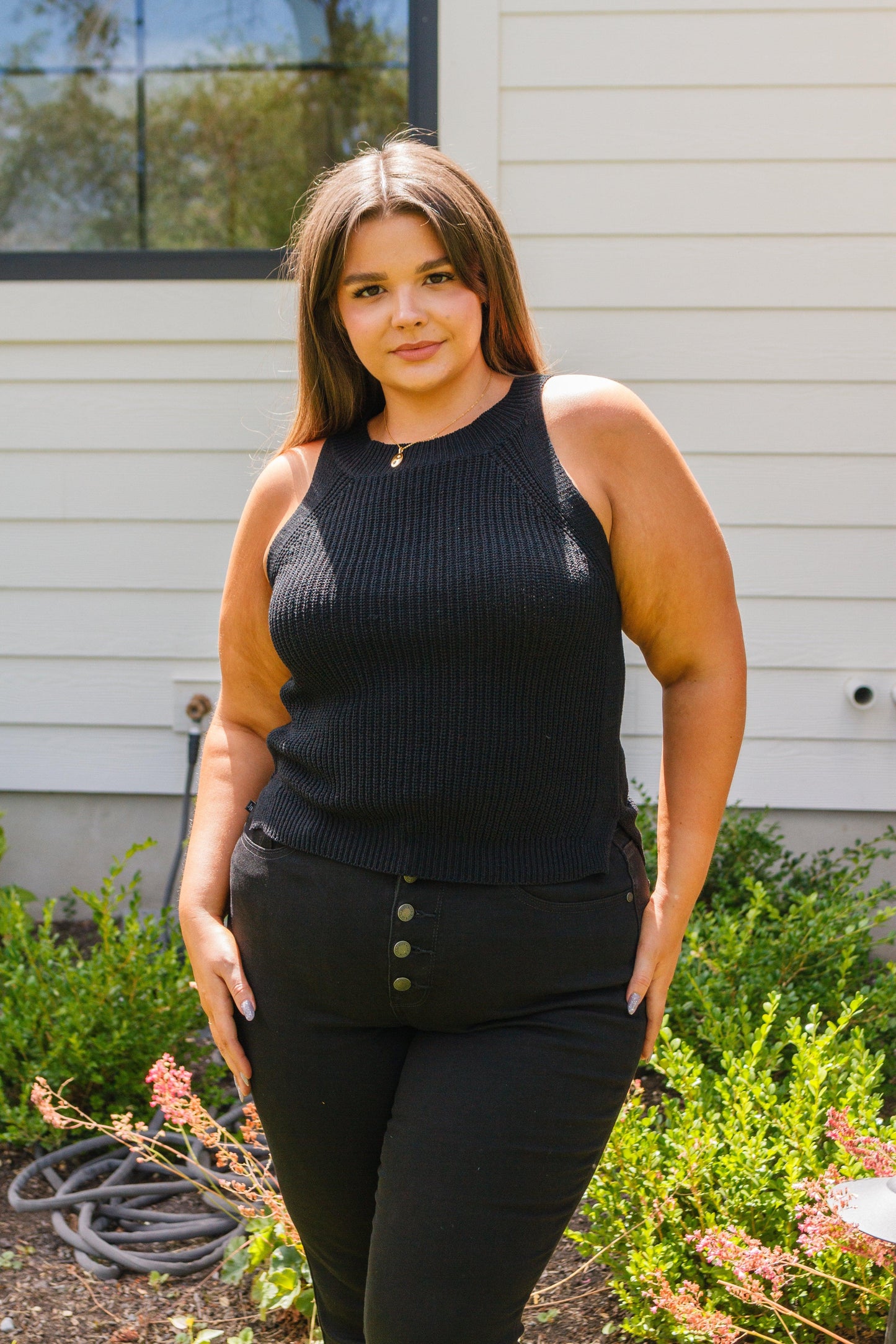Previous Engagement Halter Neck Sweater Tank in Black - Waverly Paige Boutique