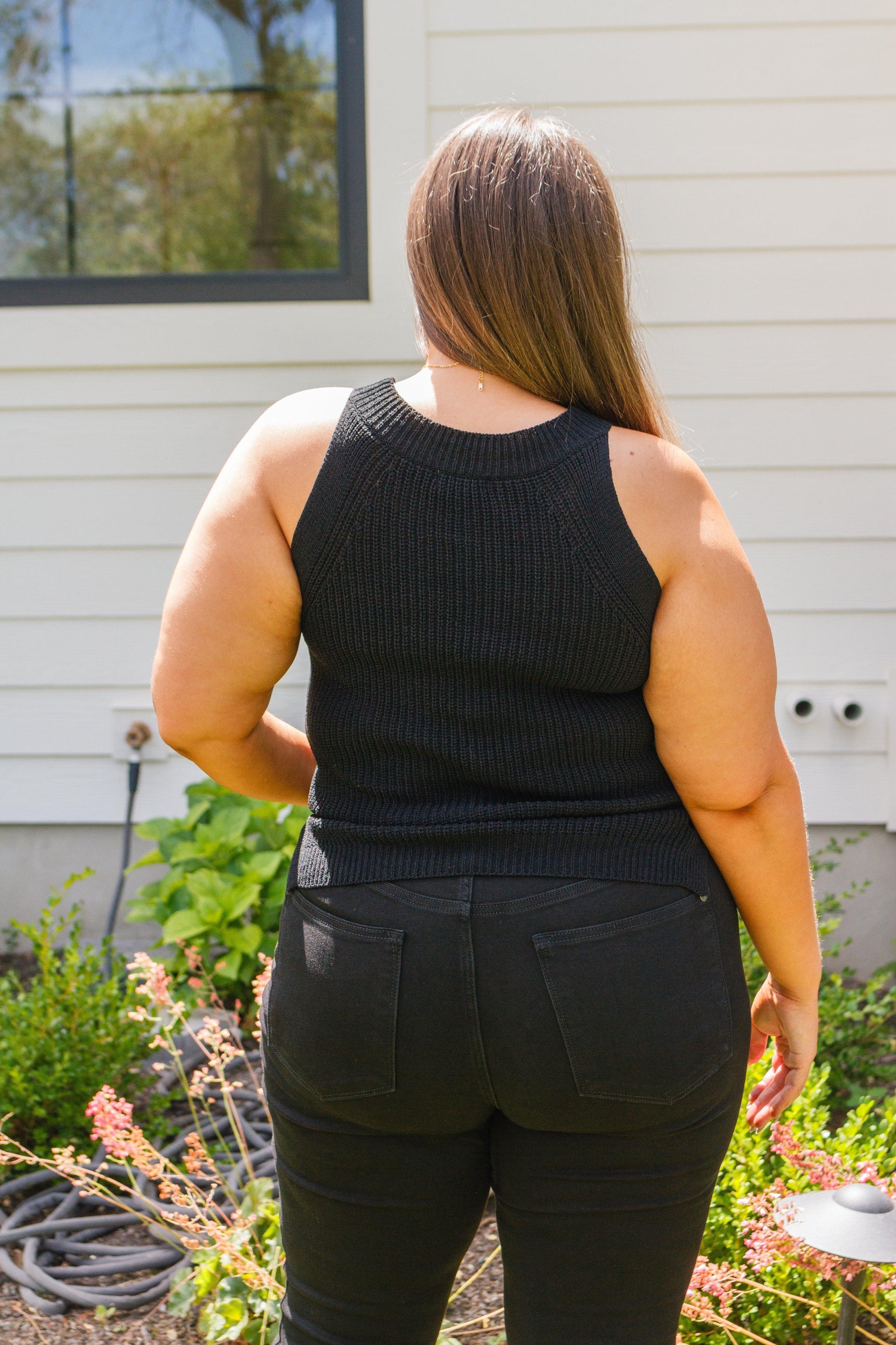Previous Engagement Halter Neck Sweater Tank in Black - Waverly Paige Boutique