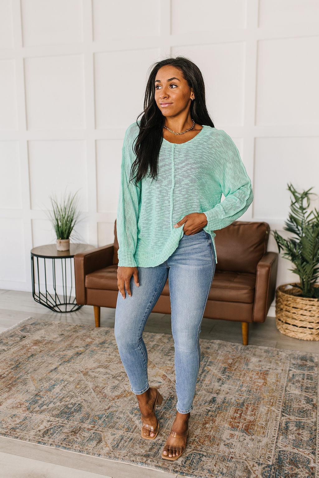 Relax With Me Knit Top in Aqua - Waverly Paige Boutique