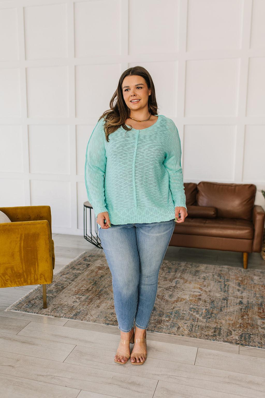 Relax With Me Knit Top in Aqua - Waverly Paige Boutique