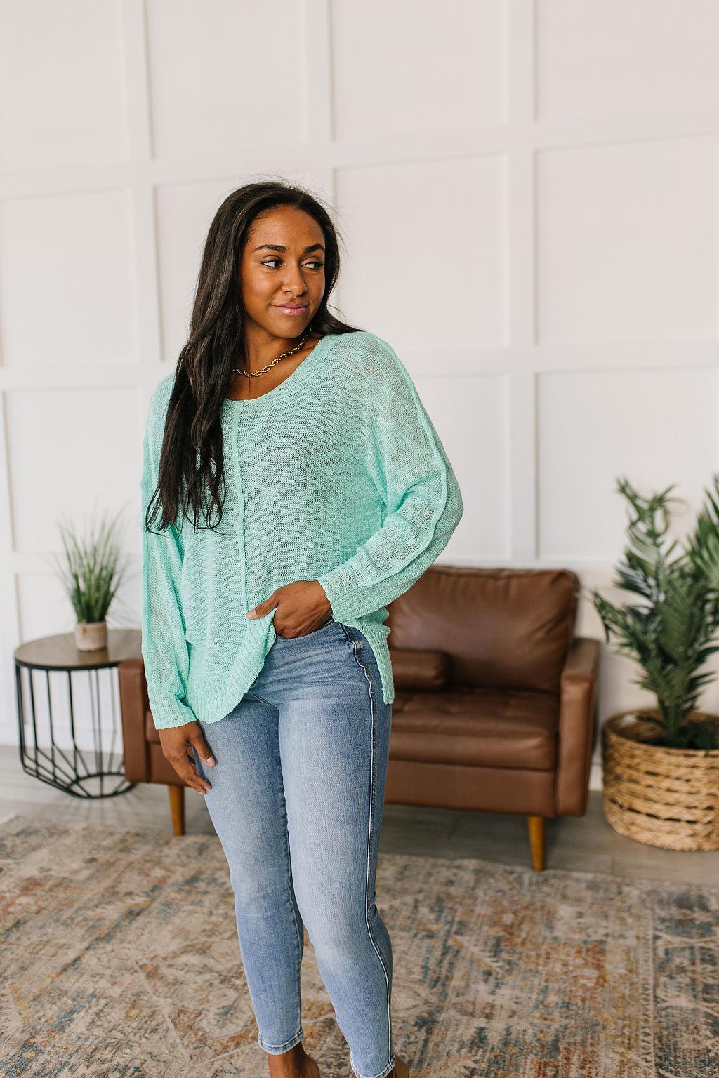 Relax With Me Knit Top in Aqua - Waverly Paige Boutique