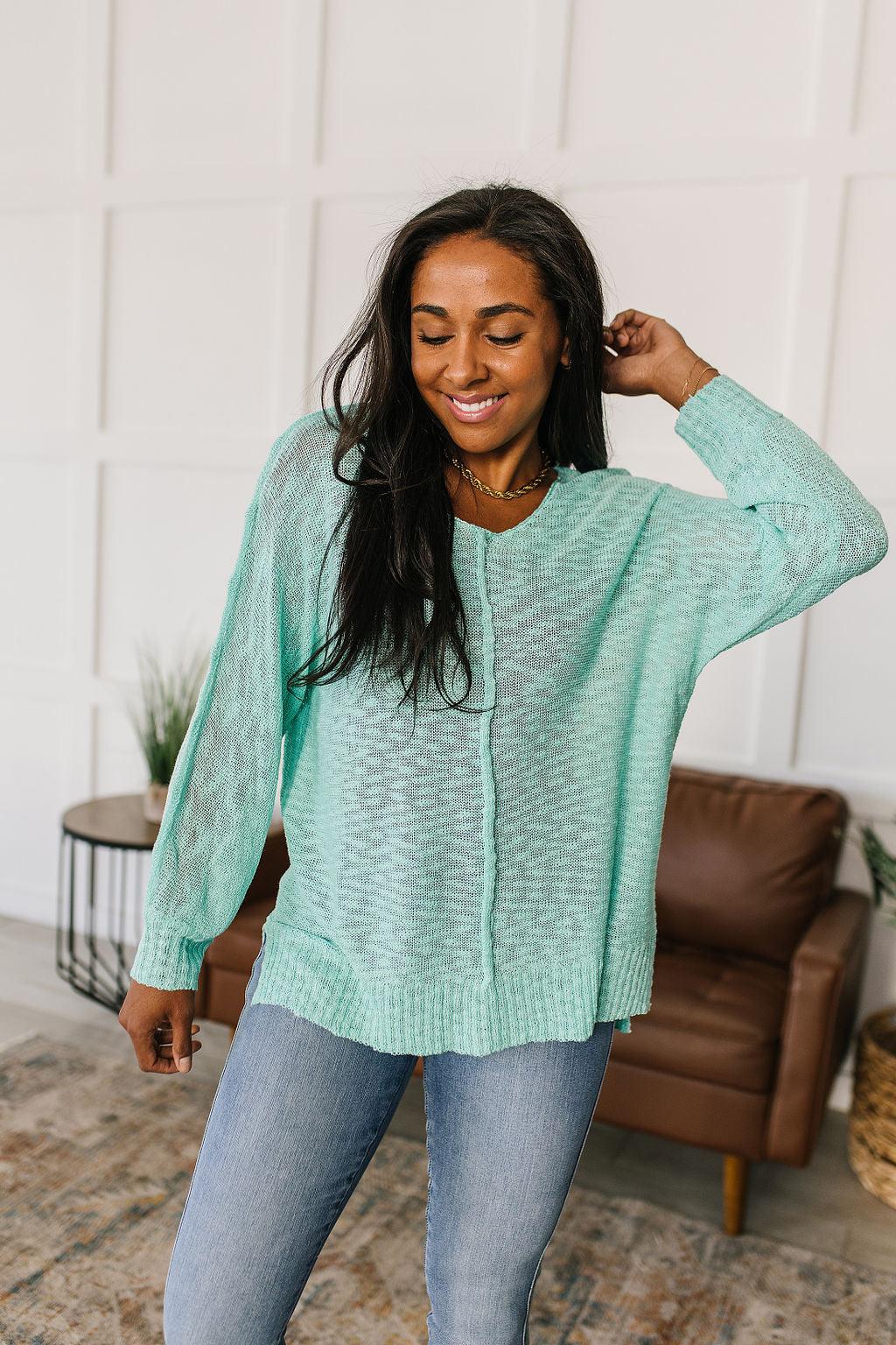 Relax With Me Knit Top in Aqua - Waverly Paige Boutique
