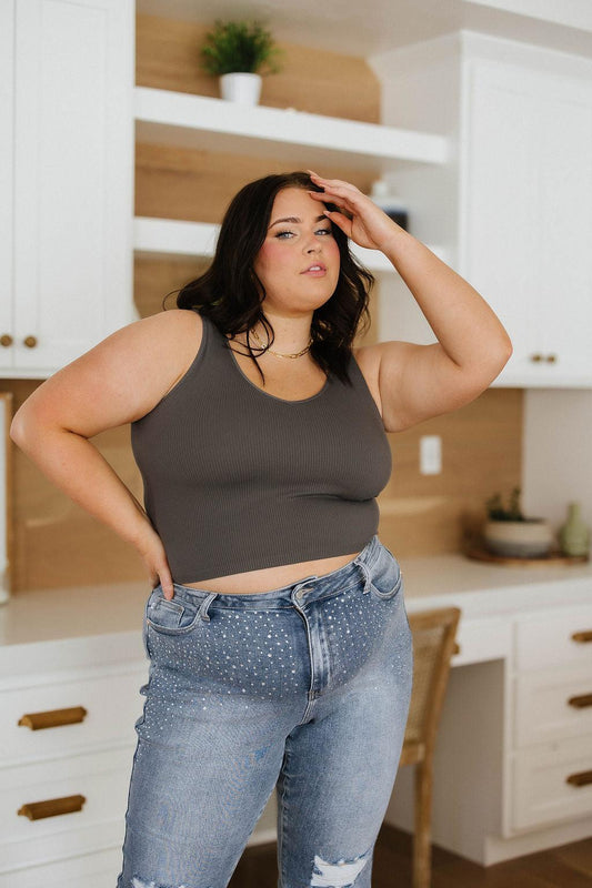 Relevant Ribbed Seamless Reversible Tank in Charcoal - Waverly Paige Boutique