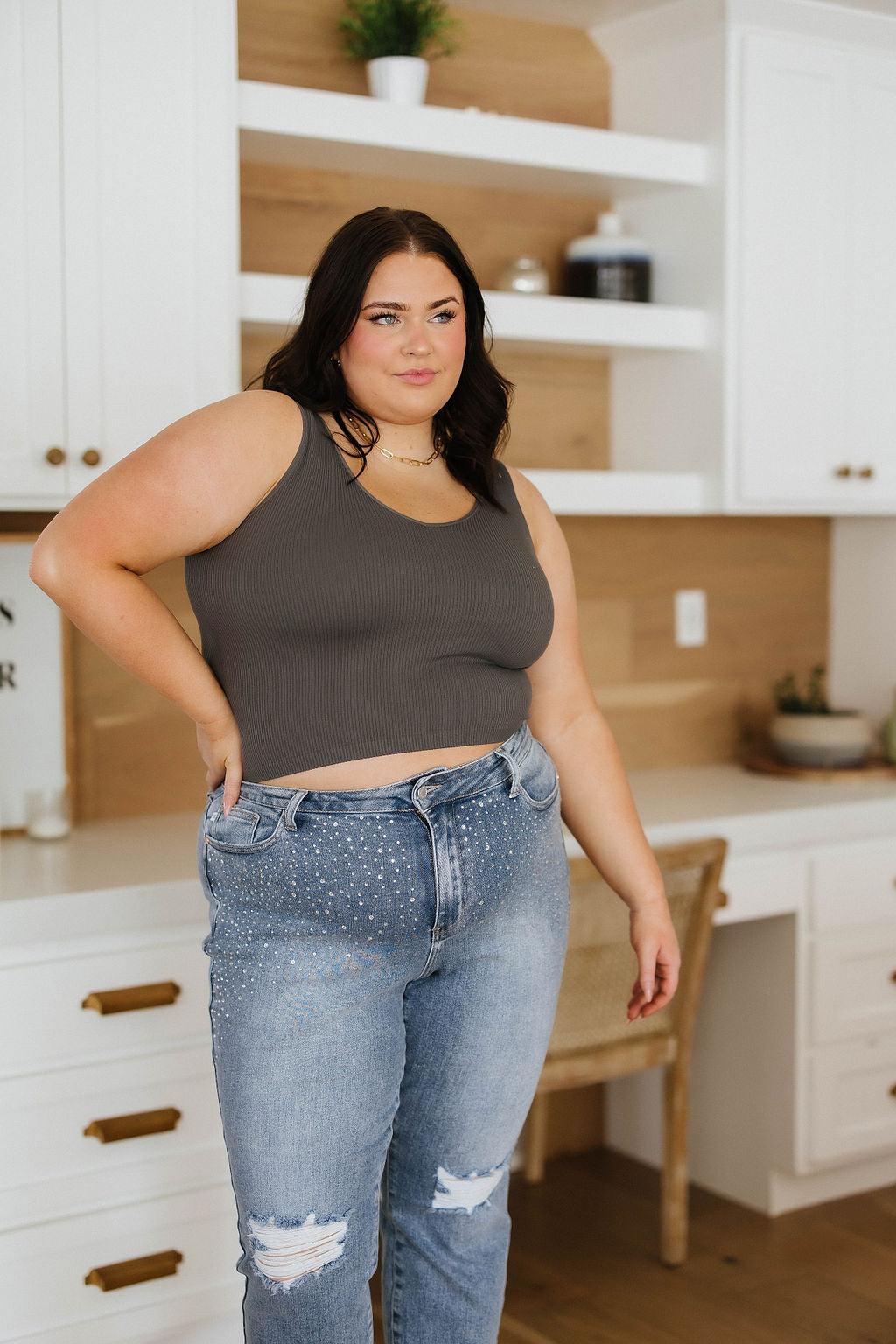 Relevant Ribbed Seamless Reversible Tank in Charcoal - Waverly Paige Boutique