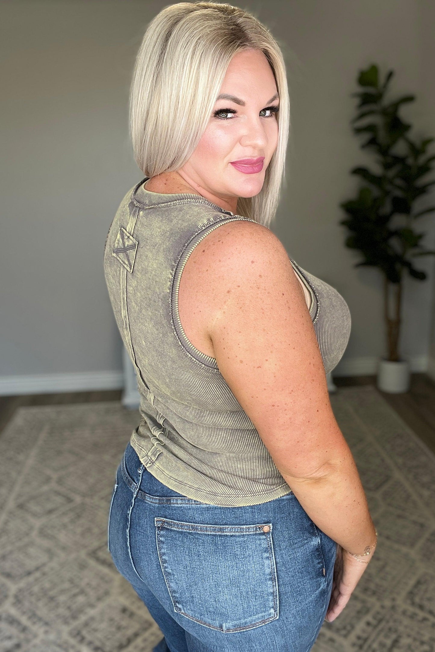 Ribbed Mineral Wash Fitted Tank in Mocha Grey - Waverly Paige Boutique
