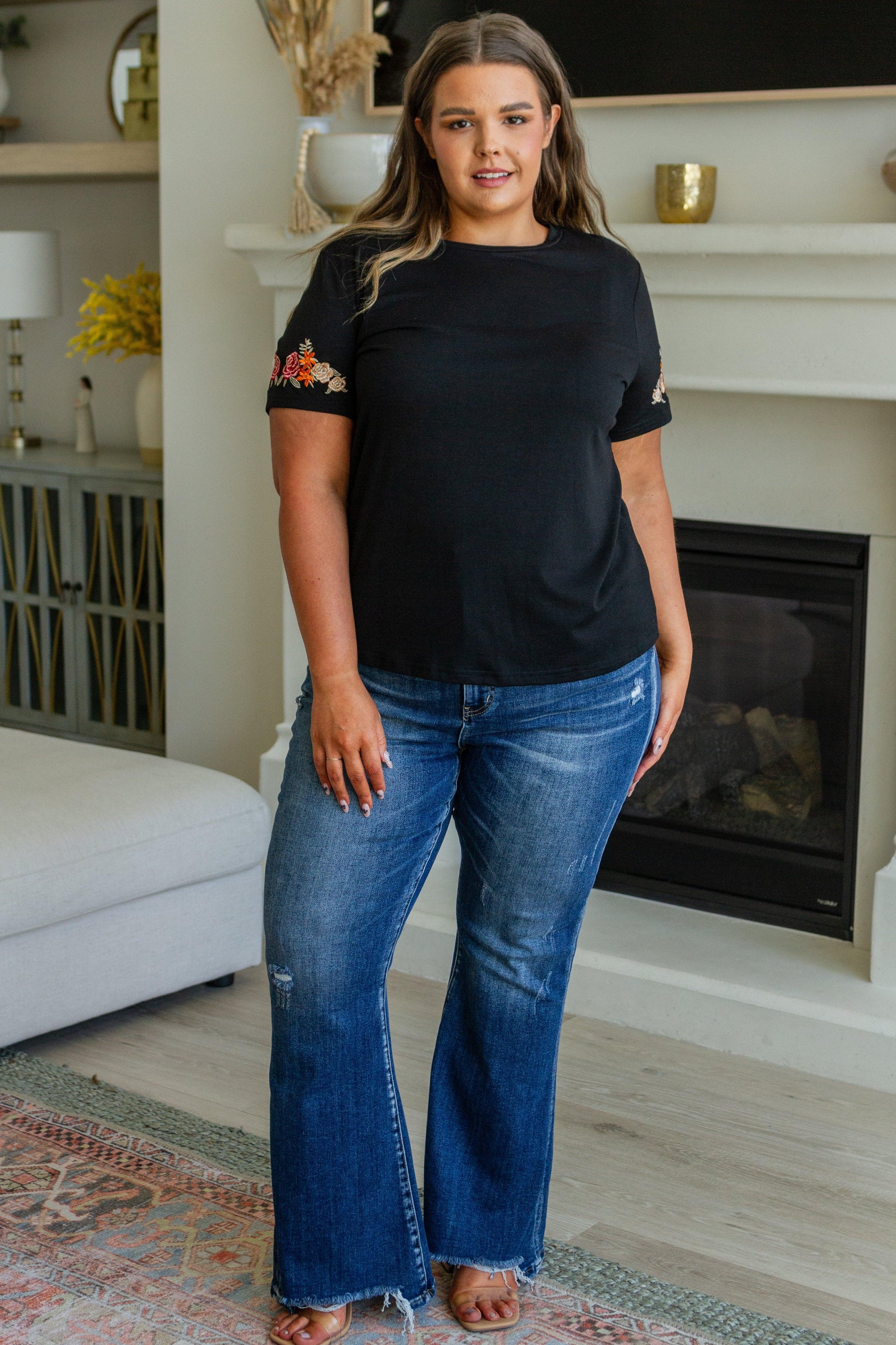 Roses On My Sleeves Embroidered Top - Waverly Paige Boutique