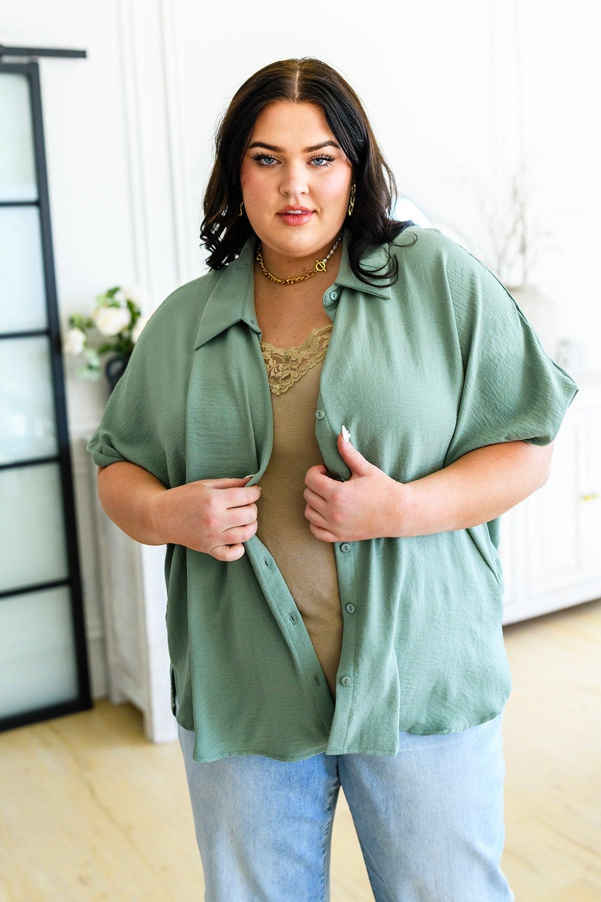 Sweet Simplicity Button Down Blouse in Sage - Waverly Paige Boutique