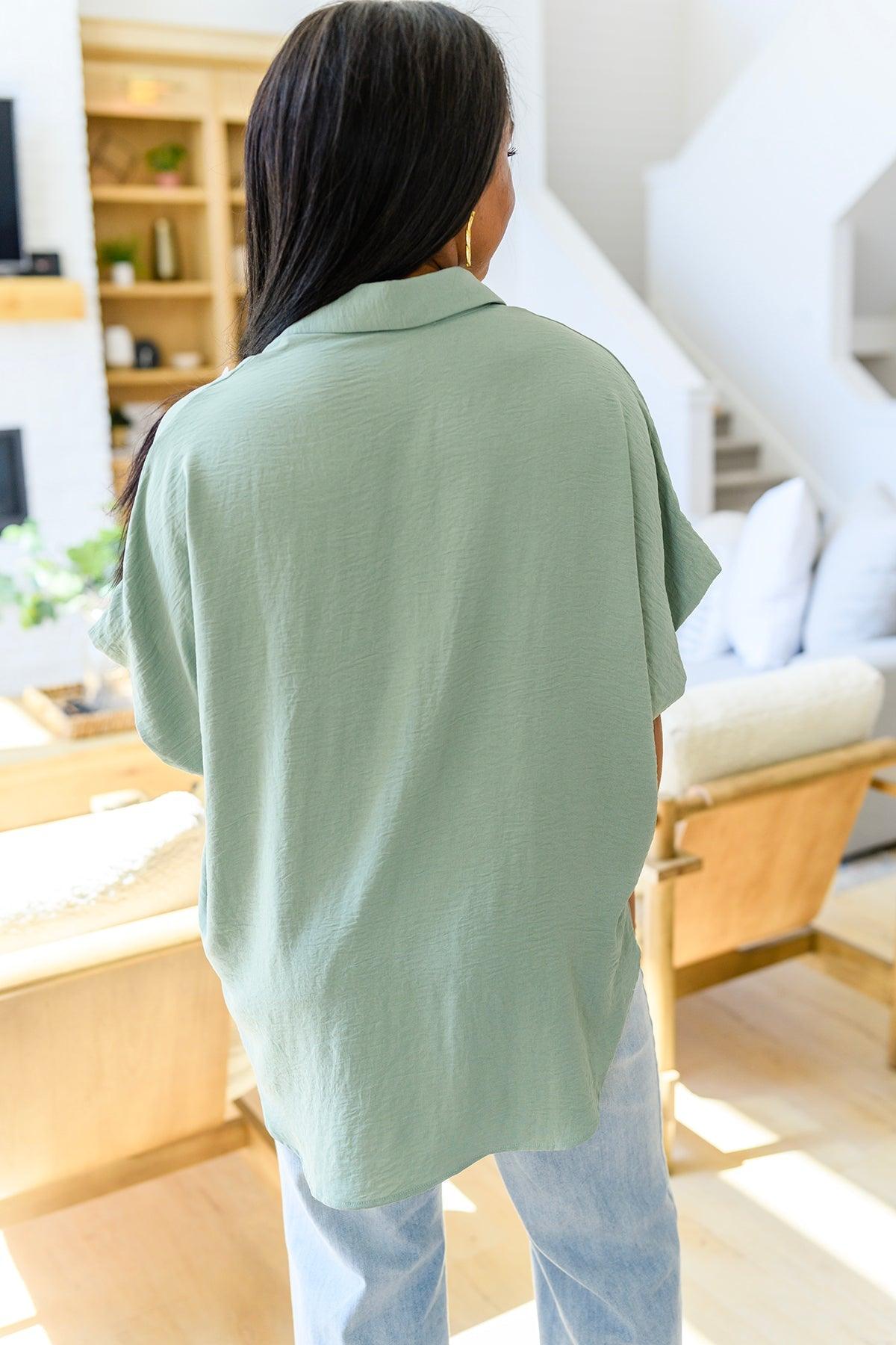 Sweet Simplicity Button Down Blouse in Sage - Waverly Paige Boutique