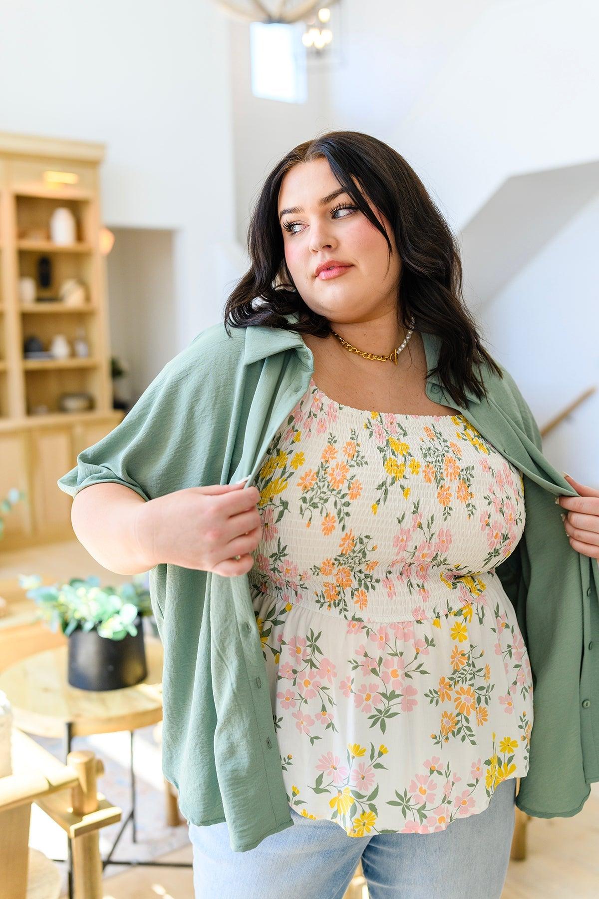 Sweet Simplicity Button Down Blouse in Sage - Waverly Paige Boutique