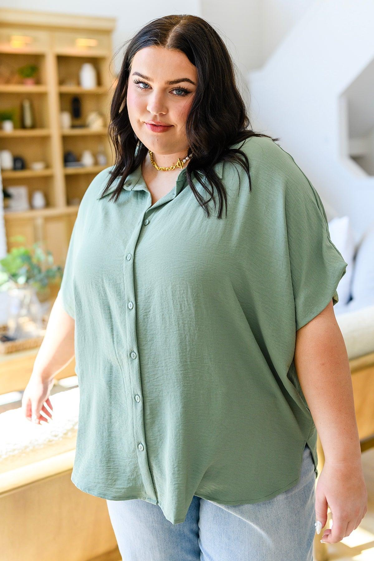 Sweet Simplicity Button Down Blouse in Sage - Waverly Paige Boutique