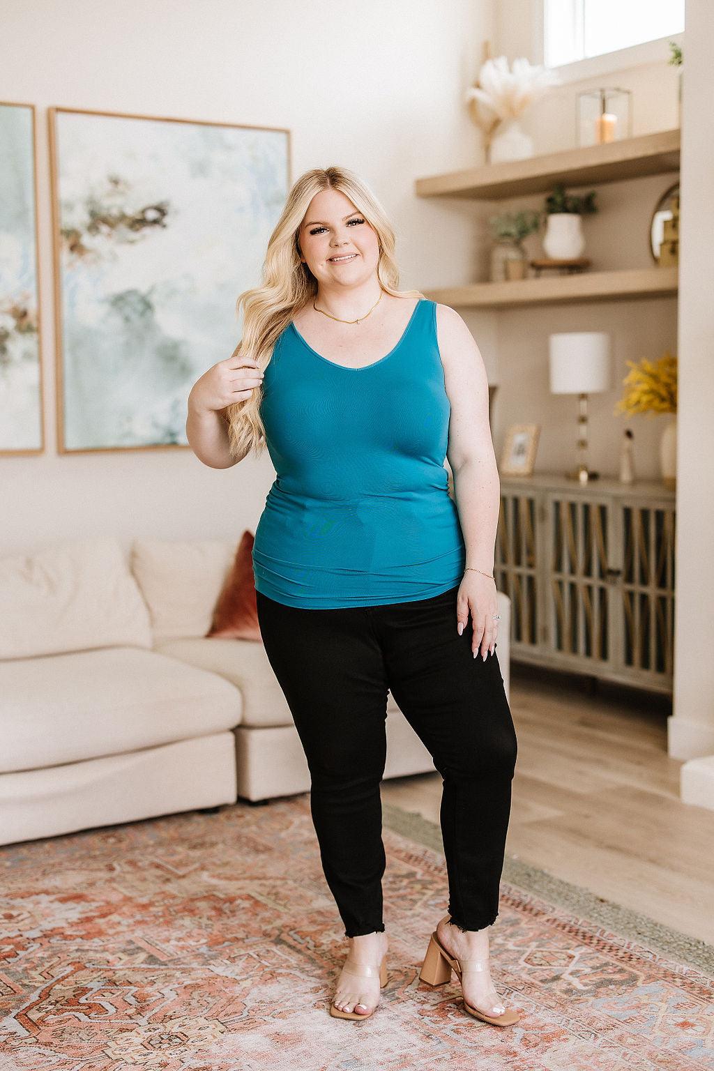 The Basics Reversible Longline Tank in Dark Teal - Waverly Paige Boutique