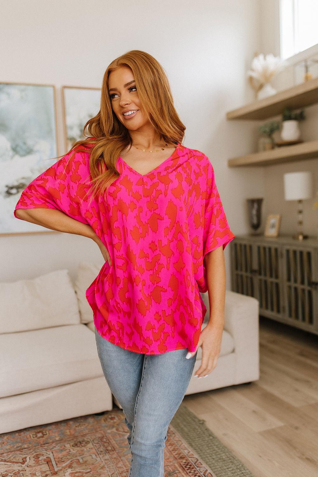 Unforgettable V-Neck Animal Print Blouse - Waverly Paige Boutique