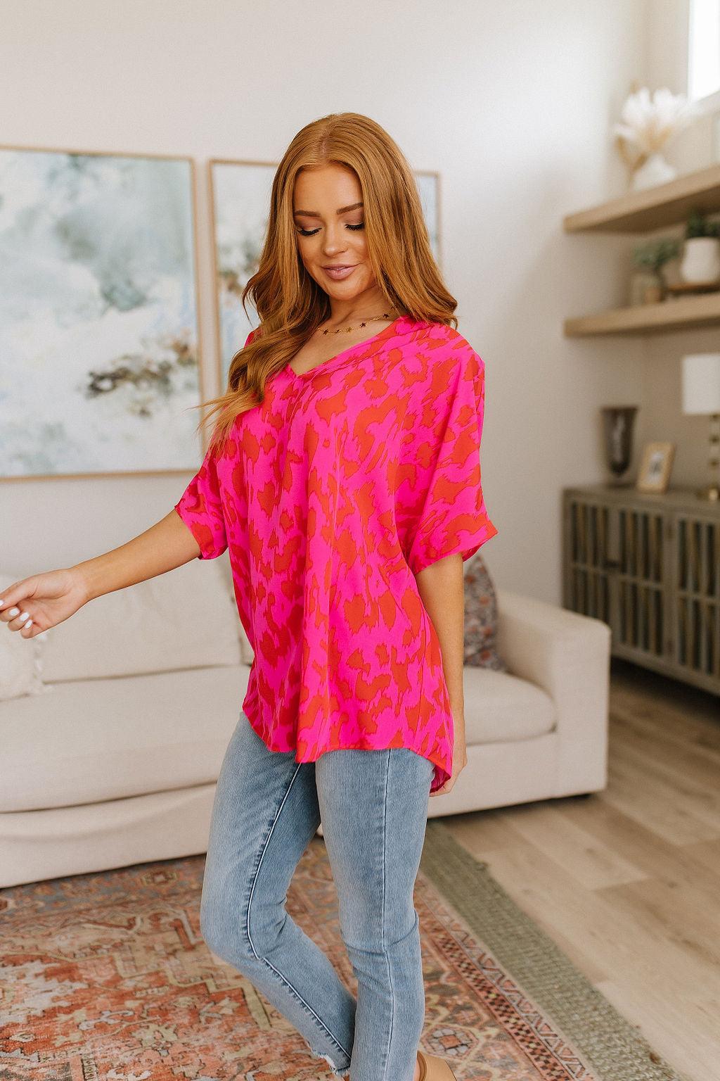 Unforgettable V-Neck Animal Print Blouse - Waverly Paige Boutique