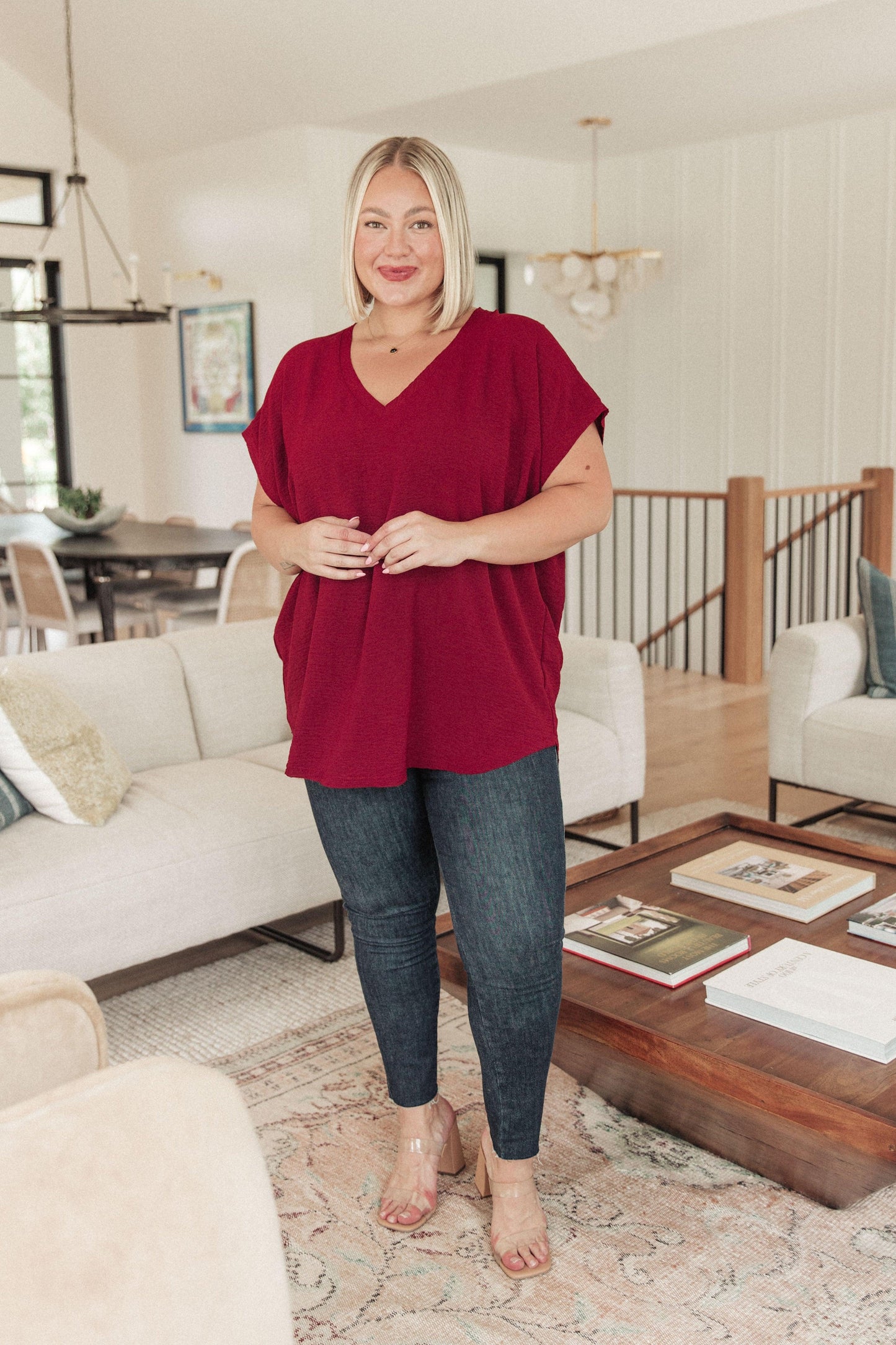 Very Much Needed V-Neck Top in Wine - Waverly Paige Boutique