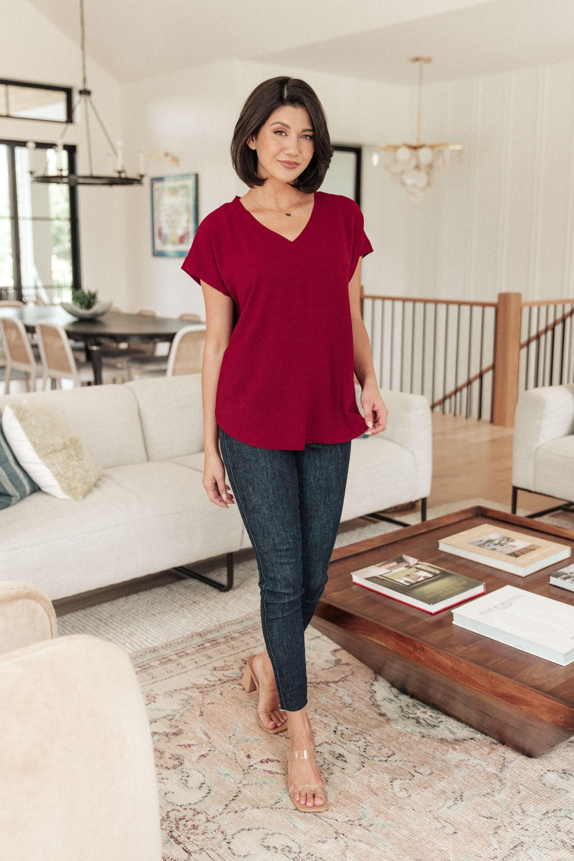 Very Much Needed V-Neck Top in Wine - Waverly Paige Boutique